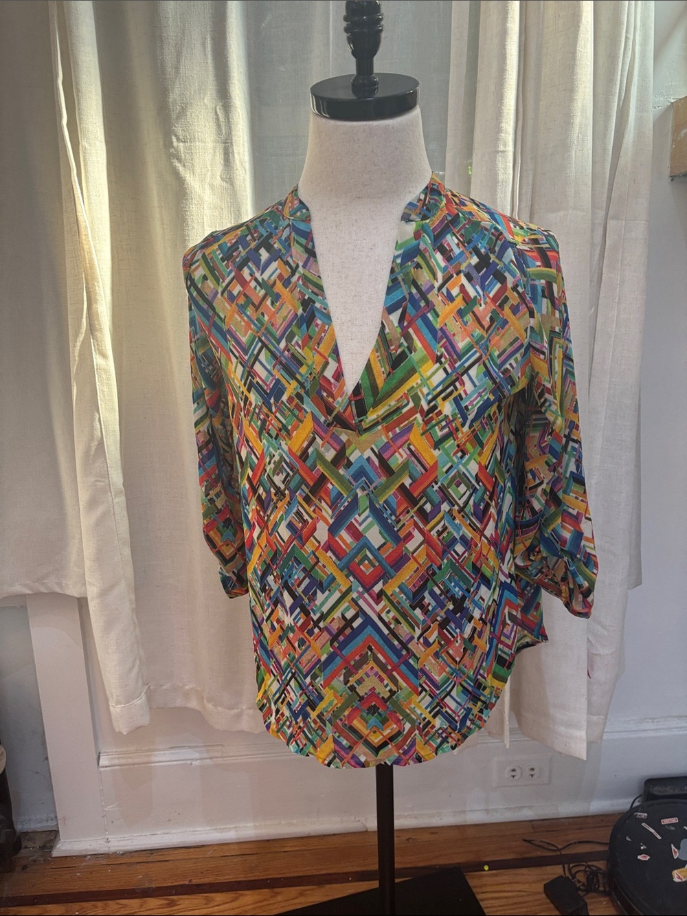 Colorful Geometric V-Neck Women's Blouse